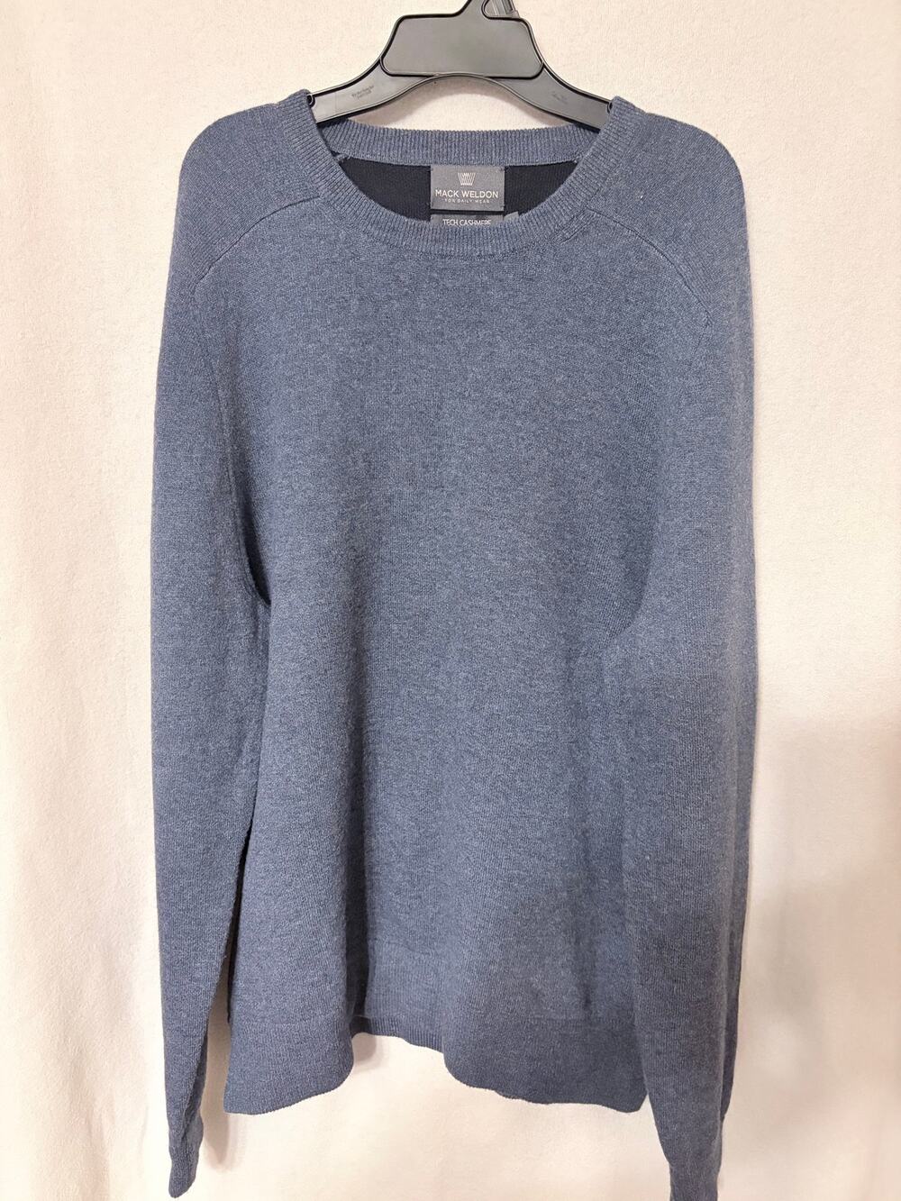 Mack Weldon Tech Cashmere Crewneck Sweater Men's Large Blue Merino Wool Blend